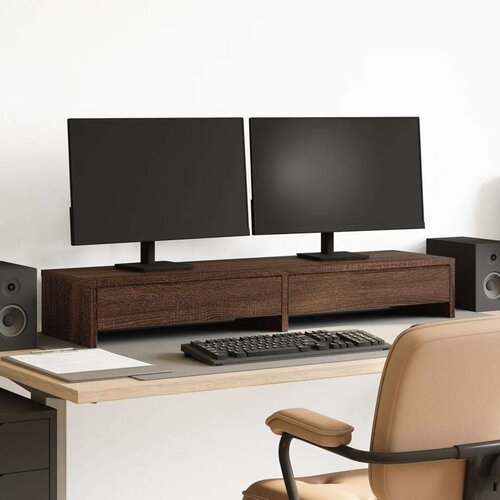  Stalak za monitor s ladicama boja hrasta 100x27x15 cm drveni Cijene