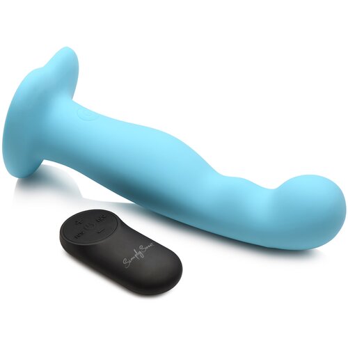 Simply Sweet 21x Vibrating Thick Silicone Dildo with Remote Blue Cene