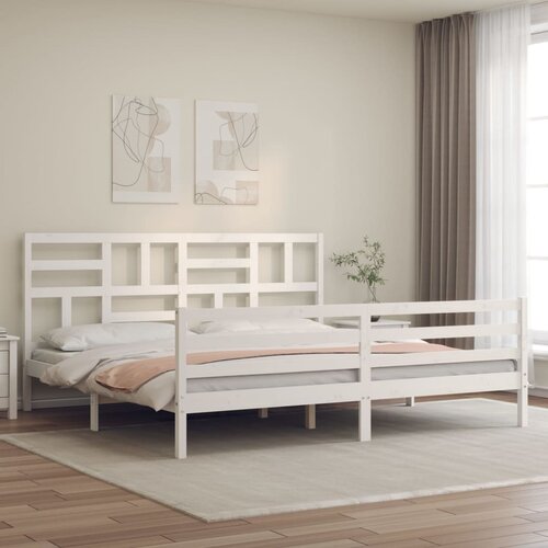 VidaXL Posteljni okvir z vzglavjem bel 200x200 cm trden les Slike