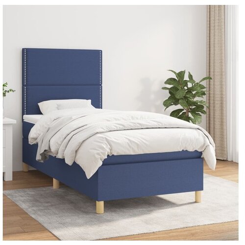  Box spring postelja z vzmetnico moder 90x200 cm blago Cene