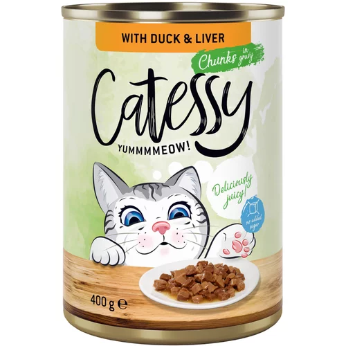 Catessy Varčno pakiranje koščki v omaki ali želeju 24 x 400 g - Z raco in jetri v omaki