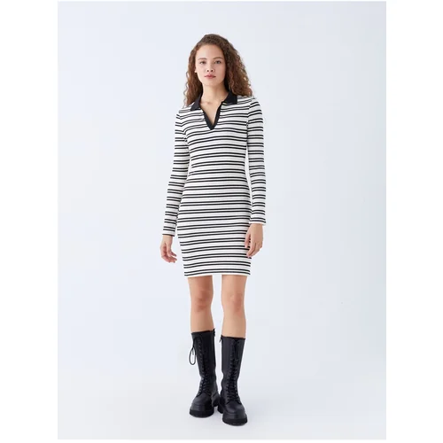 LC Waikiki Women's Polo Neck Striped Long Sleeve Dress