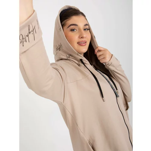 Fashion Hunters Plus size beige sweatshirt with hood and pockets