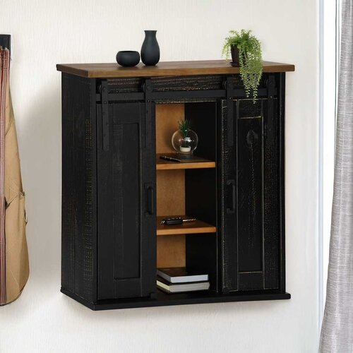 vidaXL Viseći ormarić HALDEN 2 klizna vrata crni 75x22,5x70 cm bor Cijene