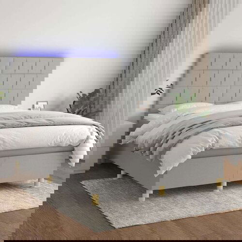 Krevet box spring s madracem LED svjetlosivi 140x200 cm tkanina Slike