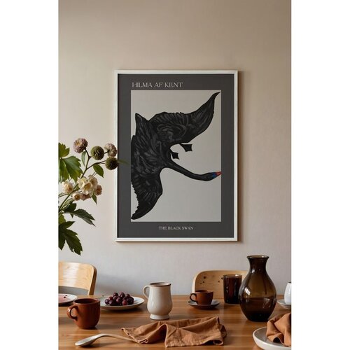 Wallxpert uramljena slika 115208, The Black Swan Hilme af Klint, crni labud u letu, 30 x 40 cm, beli ram Cene