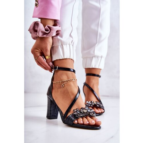 Kesi Women's Leather Sandals With Crystals Black Ramona Slike