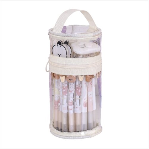 INF Cylindrical Transparent Pencil Case - Stand-Up Pen Holder Pouch White, (5000078760) Cene