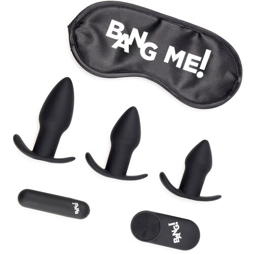 Bang! Backdoor Adventure Kit 3pc Butt Plug Set, Bullet & Blindfold Black Cene
