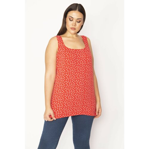 Şans Women's Red Plus Size Cotton Lycra Tank Top Slike