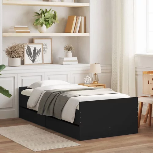 vidaXL Okvir za krevet s ladicama crni 75 x 190 cm mali za jednu osobu