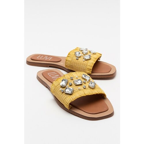 LuviShoes NORVE Women's Yellow Straw Stone Slippers Slike