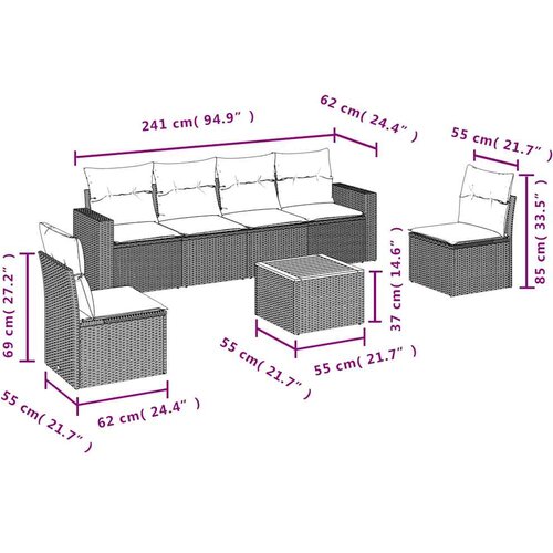  7-dijelni set vrtnih sofa od poliratana s jastucima crni Crna 66 x 62 x 69 cm Slike