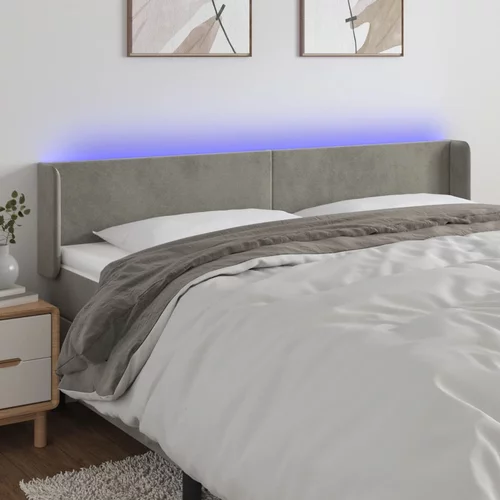vidaXL LED posteljno vzglavje svetlo sivo 203x16x78/88 cm žamet