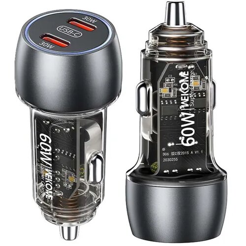 WEKOME WP-C54 punjač za auto sa 2-porta 3.1 tip c 60W, crni Slike