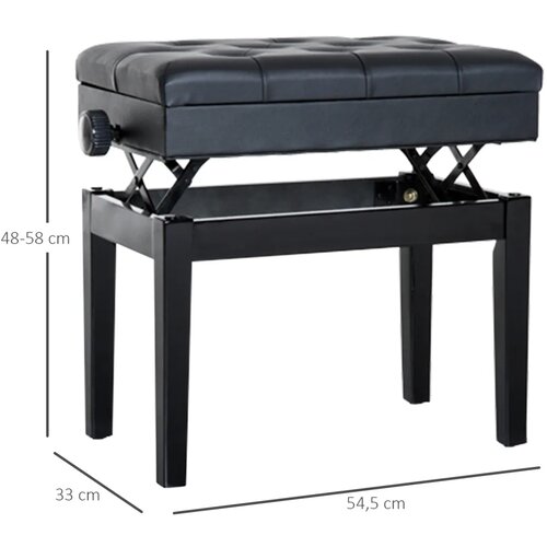  Klupa za klavir podesiva visina prostor za pohranu umjetna koža 54 5x33x48-58 cm crna Slike