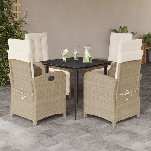  5-dijelni vrtni blagovaonski set od poliratana s jastucima bež 80 cm table length Slike