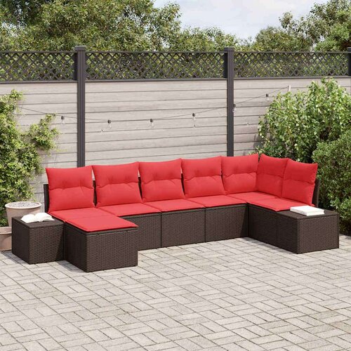  Vrtna sedežna garnitura z blazino 7 pcs Rjava poli ratan, (5000146530) Cene
