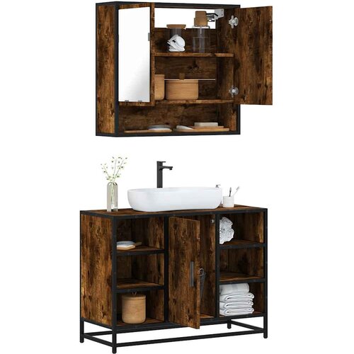 vidaXL 2-dijelni set kupaonskog namještaja dimljena boja hrasta drveni Cijene