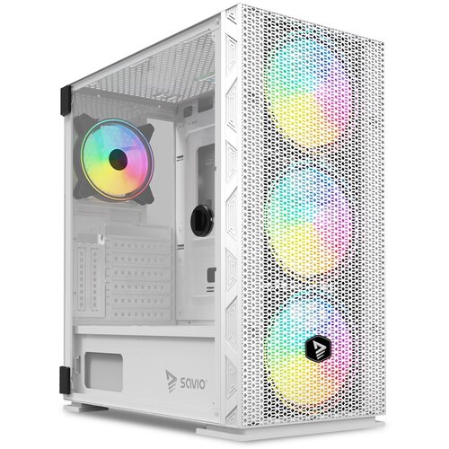 Savio Raptor White X1 ARGB Glass/Mesh White Computer Case Slike