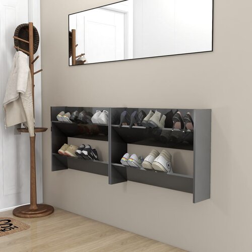 VidaXL Zidni ormarići za cipele 2 kom sjajni sivi 80x18x60 cm iverica Slike