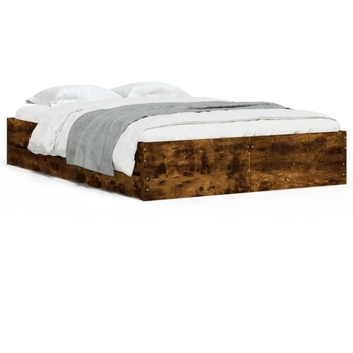 Maison Chic Posteljni okvir - Dvoposteljna postelja - Zakonska postelja s predali dimljen hrast 135x190 cm inž. les, (21695695) Slike