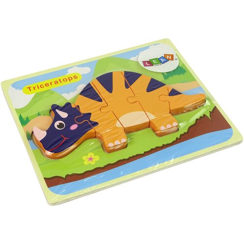  Wooden Puzzle Dinosaurs Triceratops Ankylosaurus Orange Slike