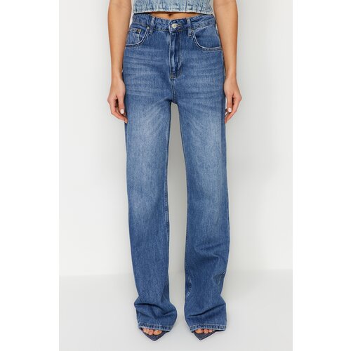 Trendyol Dark Blue High Waist Wide Leg Jeans Cene