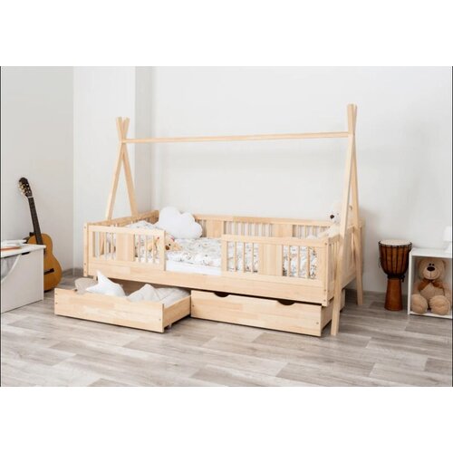 Molarem Home Drveni dječji krevet Luna Tipi - svijetlo drvo - 200x90 cm - S 2 ladice Slike