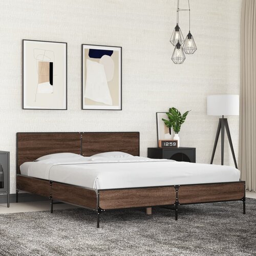 Furnova Posteljni okvir rjav hrast 150x200 cm inženirski les in kovina, (21940325) Cene