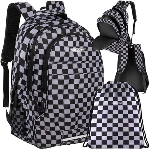 Kruzzel &scaron;kolski ruksak s torbom za tjelesni, crni karirani, 22 l, 45 cm Cijene