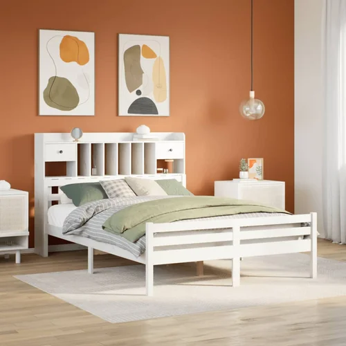 vidaXL Krevet s regalom z knjige bez madraca bijeli 160x200cm borovina vidaXL Krevet s regalom z knjige bez madraca bijeli 160x200cm borovina