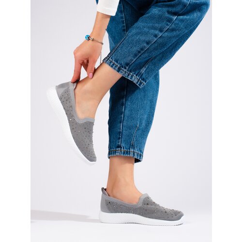 T.SOKOLSKI Gray fabric slip-on shoes with studs Cene