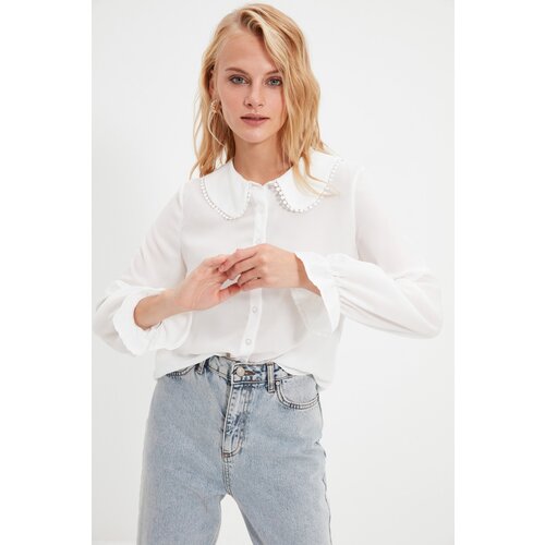 Trendyol White Baby Collar Pompom Detailed Regular Normal Fit Woven Shirt Cene