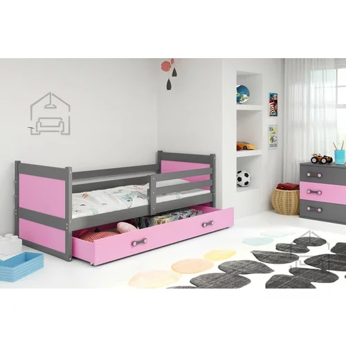BMS Group Otroška postelja Rico - 90x200 cm - grafit/roza