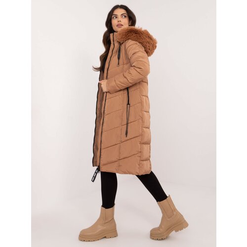 Fashionhunters Brown quilted winter jacket with fur Slike