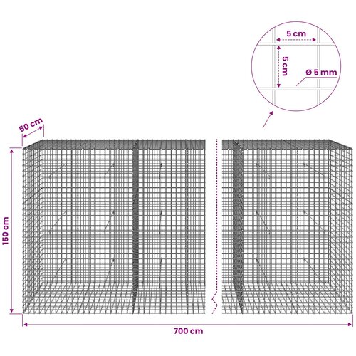  Gabion s 5 mm žicom i mrežom 5x5 cm 700x50x150 cm Slike