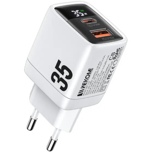  WP-U25 Superbrzi Strujni GaN Punjač, 2-porta USB (3.0 i 3.1 Tip-C) 35W, sa displejom, beli Cene