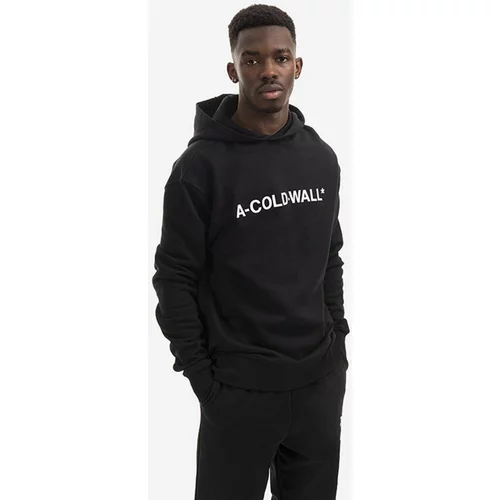 A-COLD-WALL* Bombažen pulover Essential Logo Hoodie moški, črna barva, s kapuco