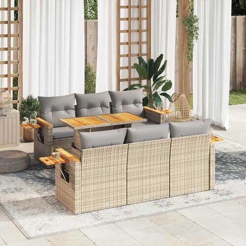 vidaXL 7-dijelni set vrtnih sofa s jastucima bež od poliratana bagrem Cene