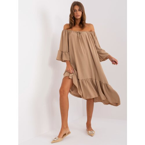 Fashion Hunters Camel oversize dress with frills Slike