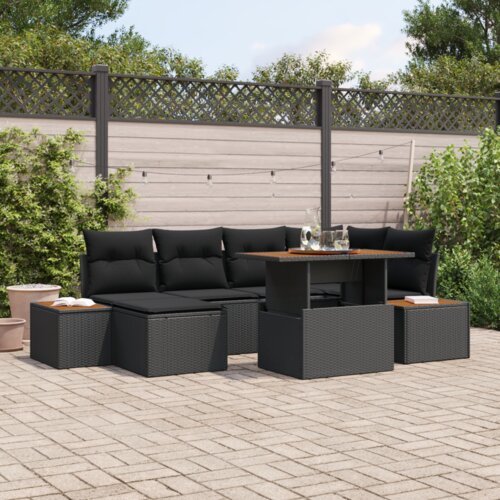 vidaXL 7-dijelni vrtni sofa set s jastučićima crni poliratan Cijene