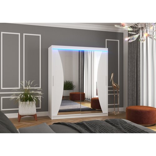 ADRK Drsna omara z ogledalom in LED osvetlitvijo CHARLOTTE, 180 cm - BELA Cene