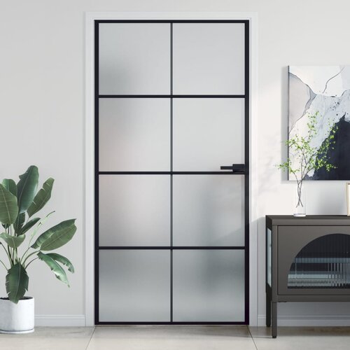vidaXL Sobna vrata tanka crna 102 5x201 5 cm kaljeno staklo i aluminij Cijene