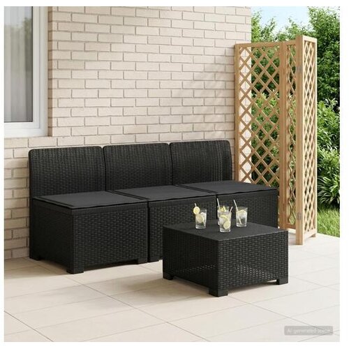 VidaXL Dvosjedni vrtni sofa s jastucima u ratan izgledu 3-sjedalo PP - Antracit 3 x sredina s antracit jastučićem Slike