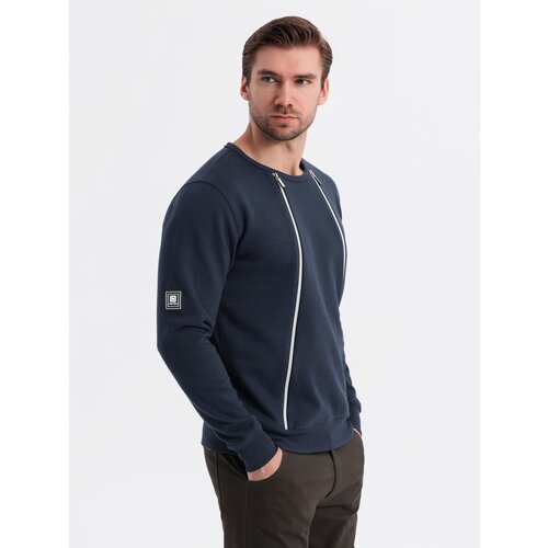 Ombre Men's sweatshirt with decorative zips on the front - navy blue Cene