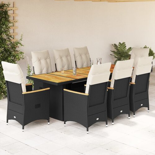  9-dijelni vrtni bistro set od poliratana s jastucima crni Cene