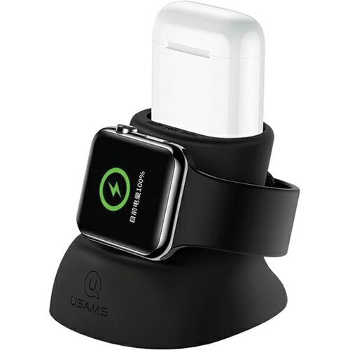 Usams SILIKONSKO 2V1 POLNILO STOJALO ZA APPLE WATCH AIRPODS ČRNO, (21980267) Slike