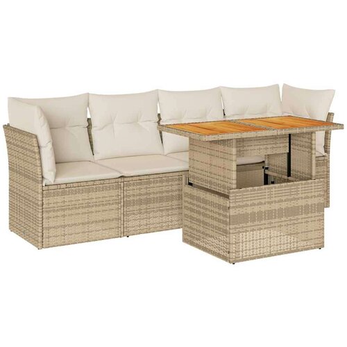 VidaXL 5-dijelni vrtni set sofa s jastucima bež od poliratana Slike