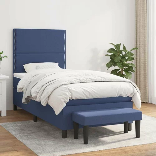  Box spring postelja z vzmetnico moder 90x190 cm blago, (20895368)